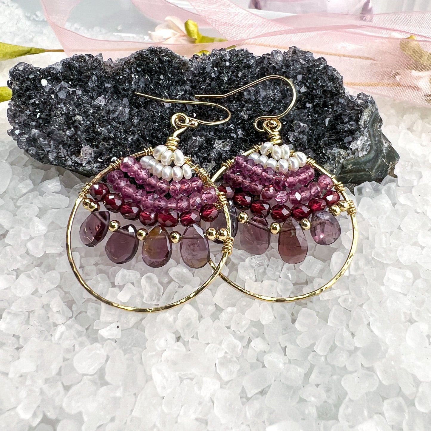Garnet & Spinel gemstone hoops