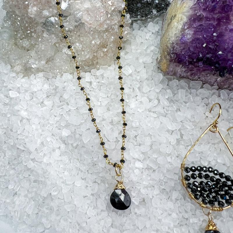 Black Spinel Rosary Necklace