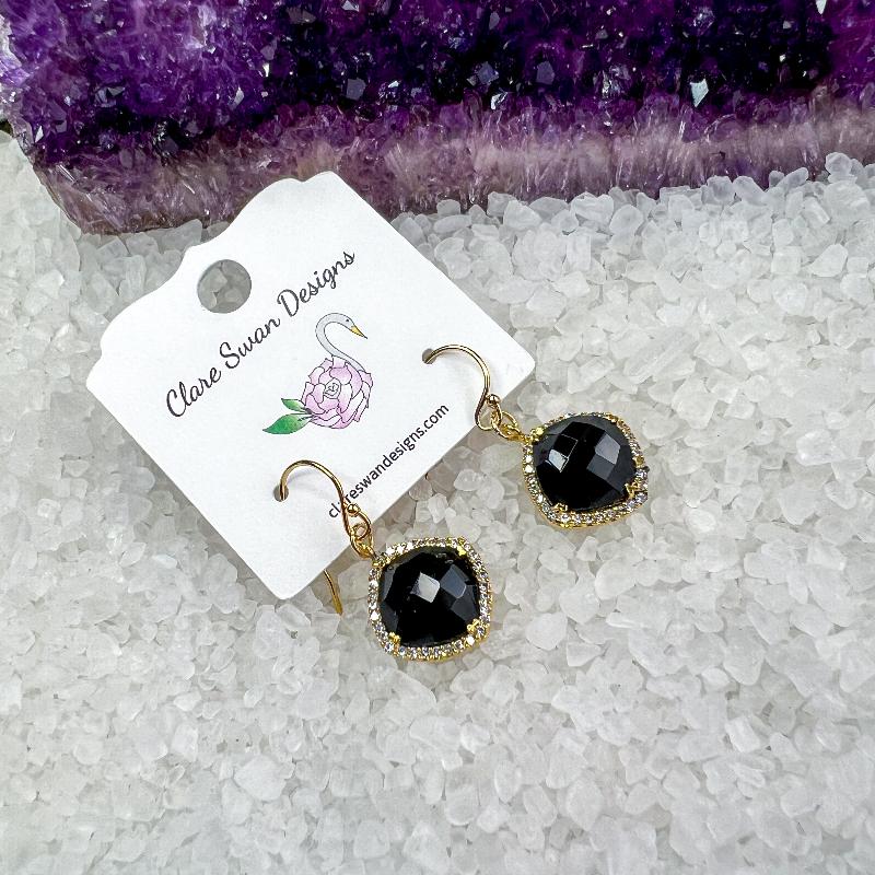 Black Chalcedony & CZ Earrings