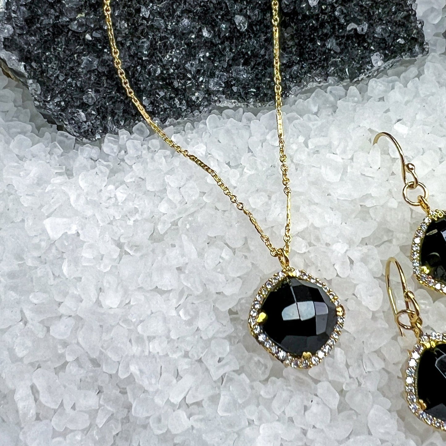 Black Chalcedony & CZ Necklace