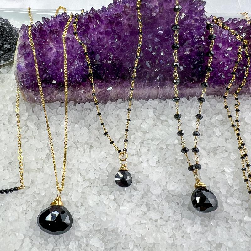 Black Spinel Rosary Necklace