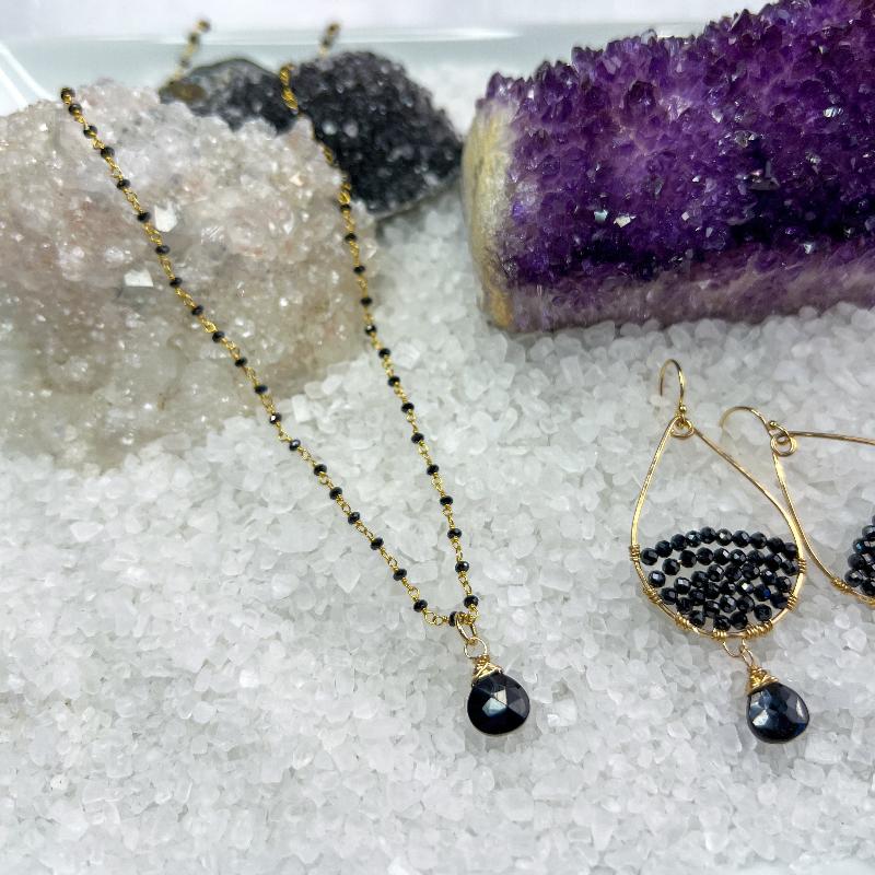 Black Spinel Rosary Necklace