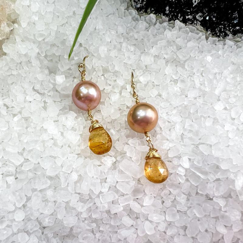 Edison Pearl & Golden Topaz Earrings