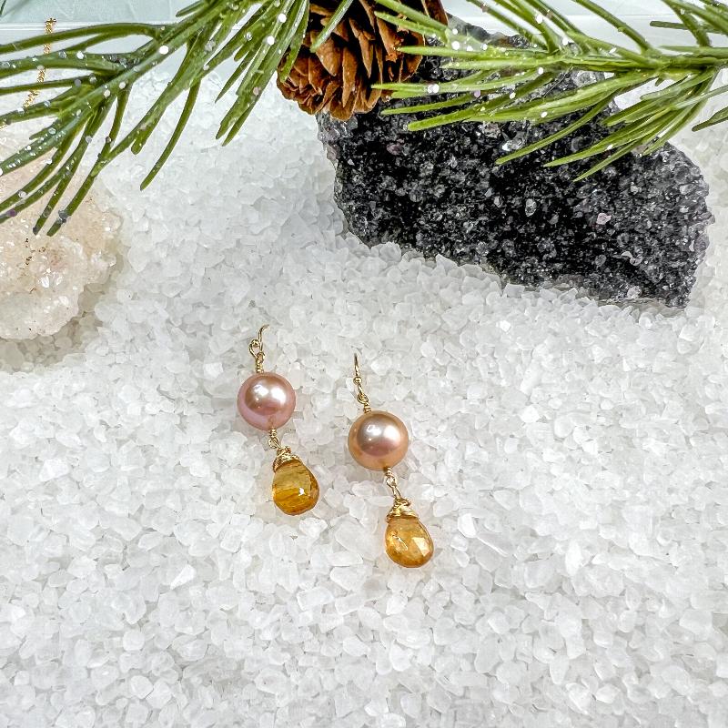 Edison Pearl & Golden Topaz Earrings