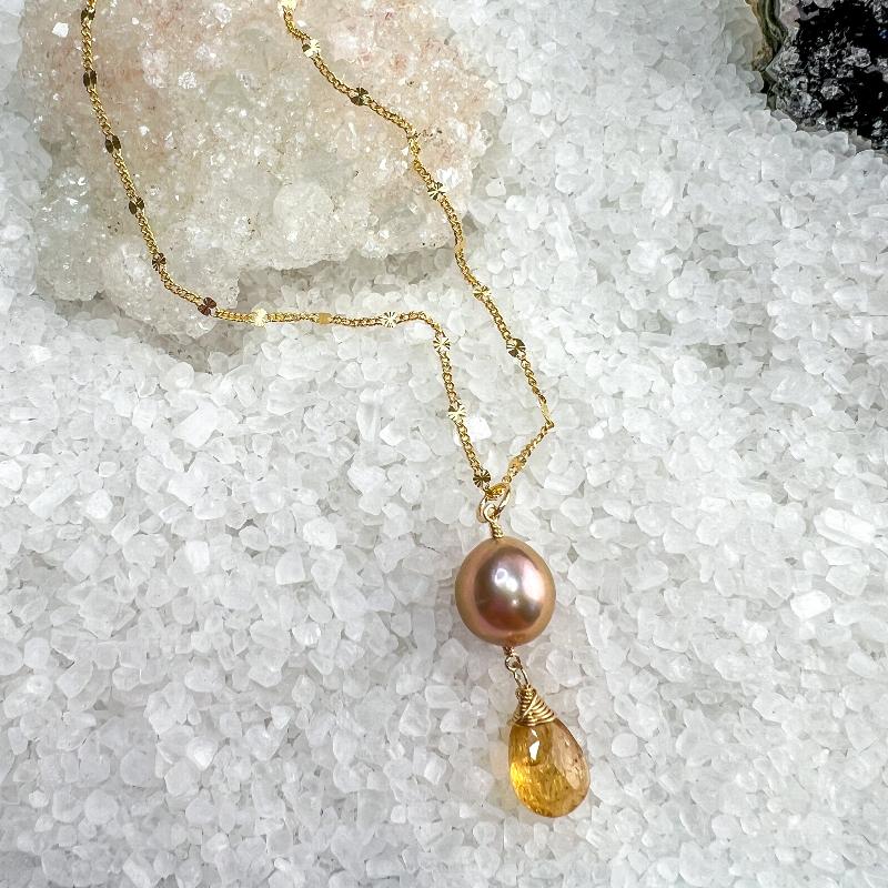 Edison Pearl & Golden Topaz Necklace