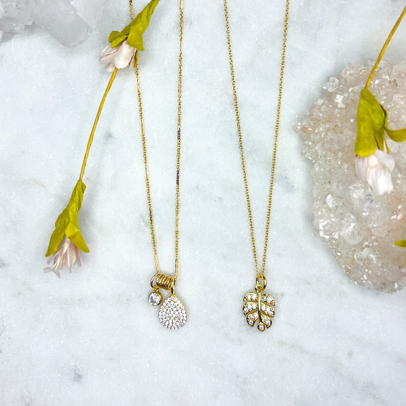 Pave teardrop & CZ Charm necklace