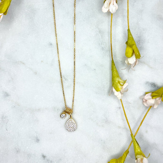 Pave teardrop & CZ Charm necklace