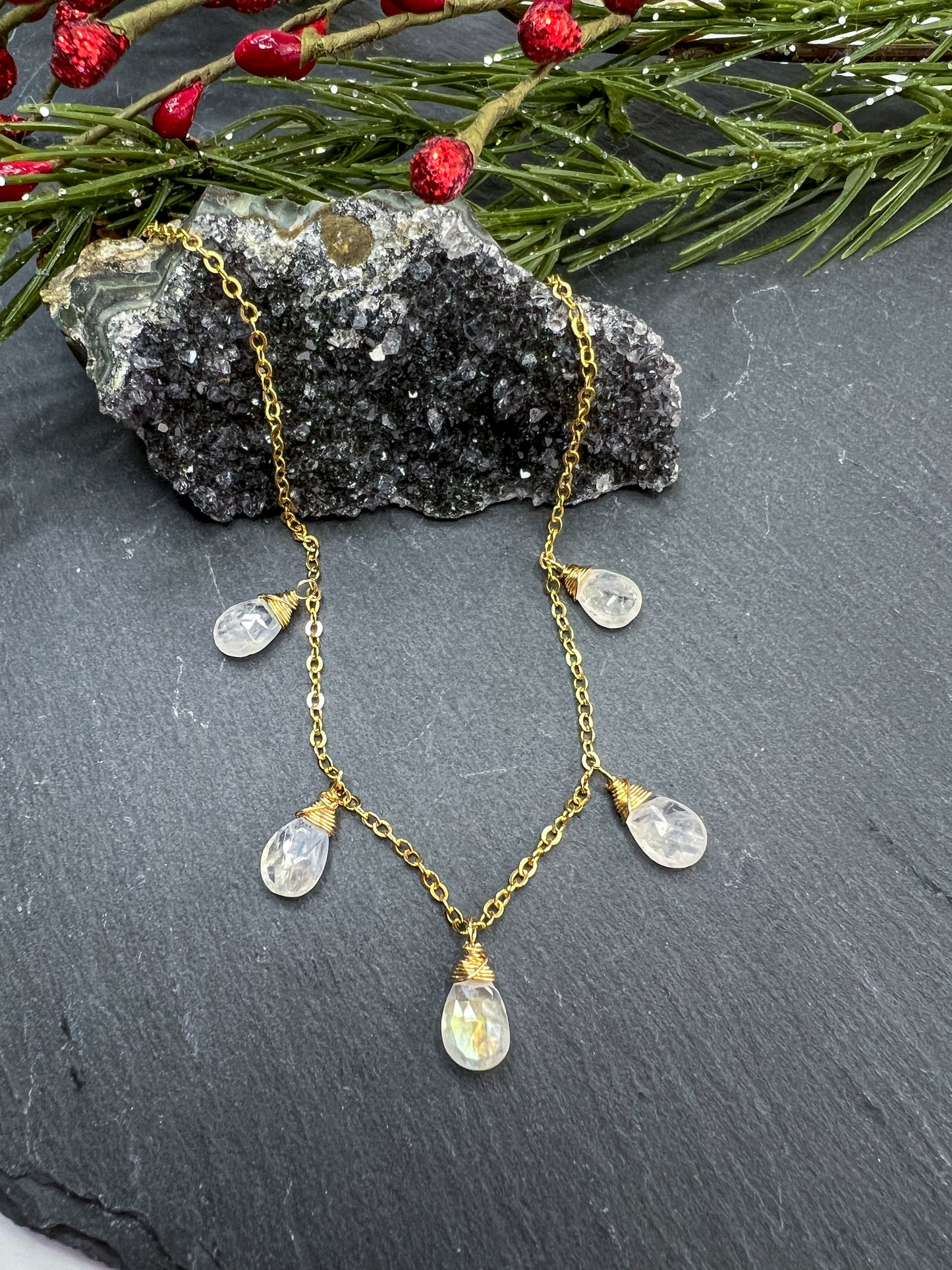 Gemstone Briolette Dangle Necklace