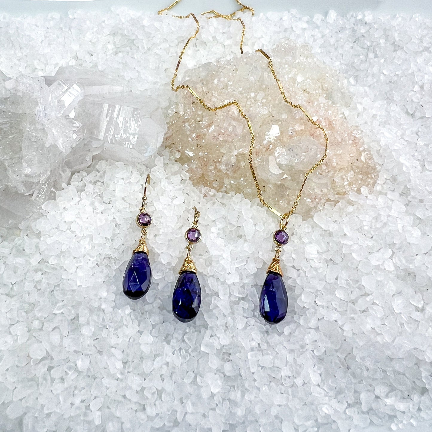 Iolite & CZ Necklace & Earring set