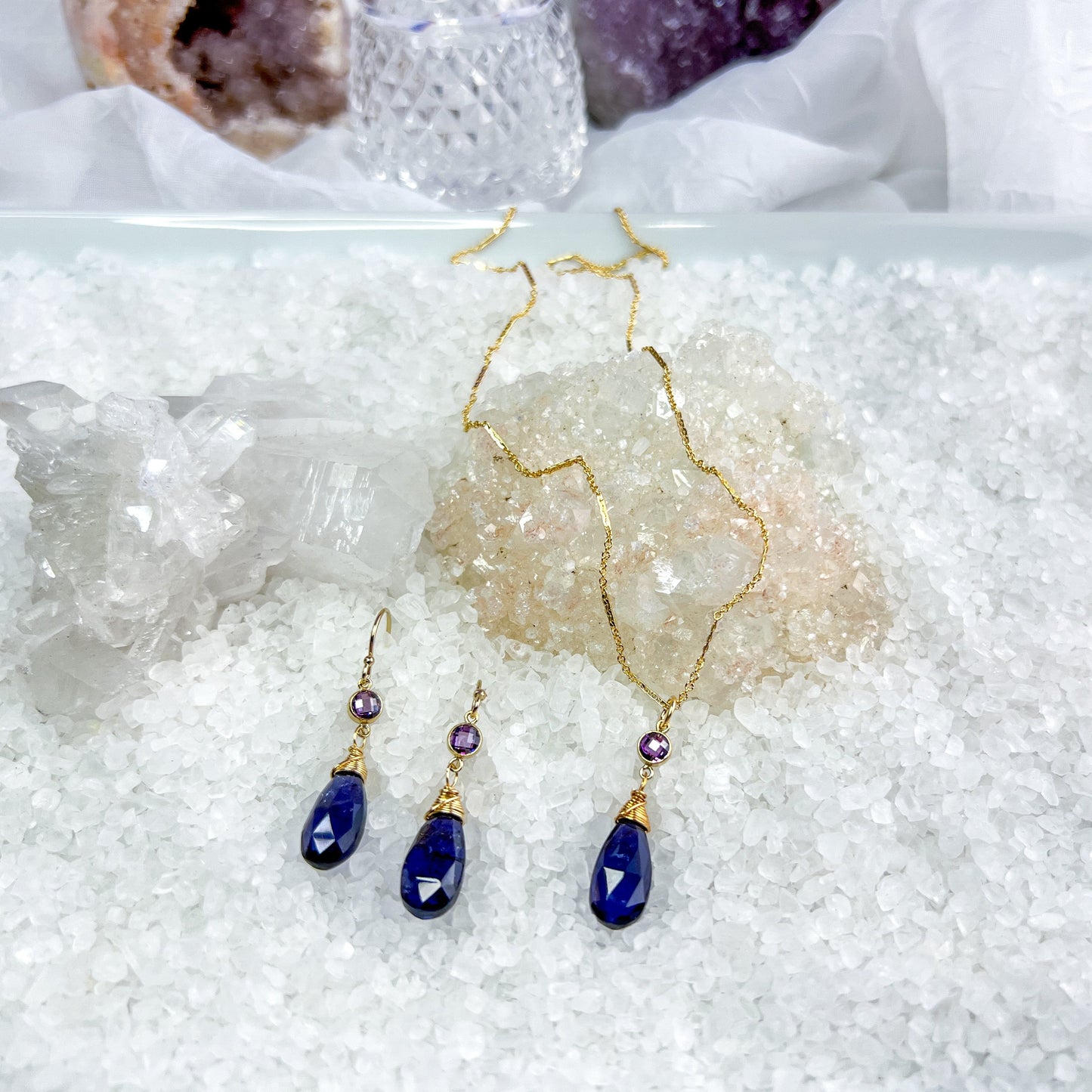 Iolite & CZ Necklace & Earring set