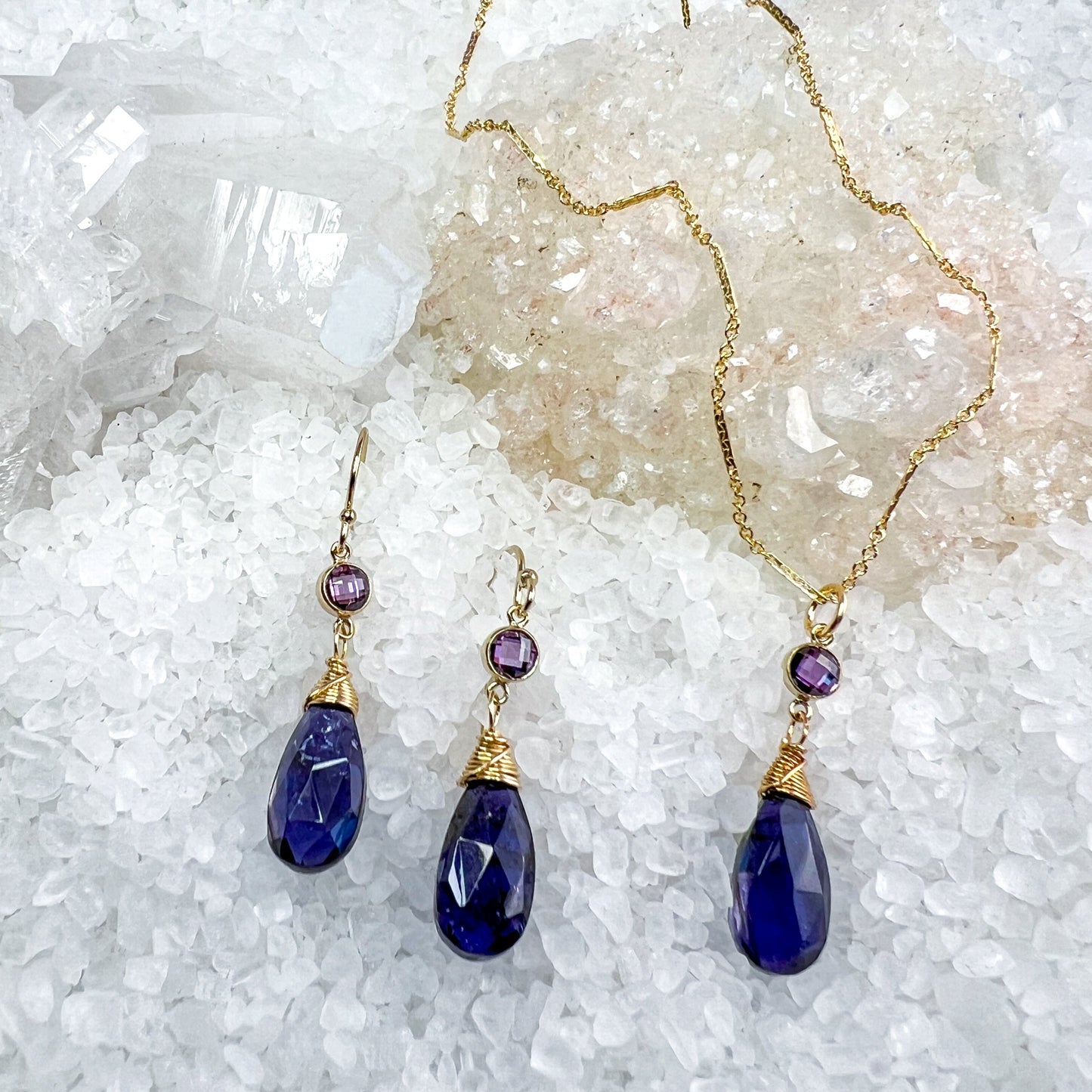 Iolite & CZ Necklace & Earring set
