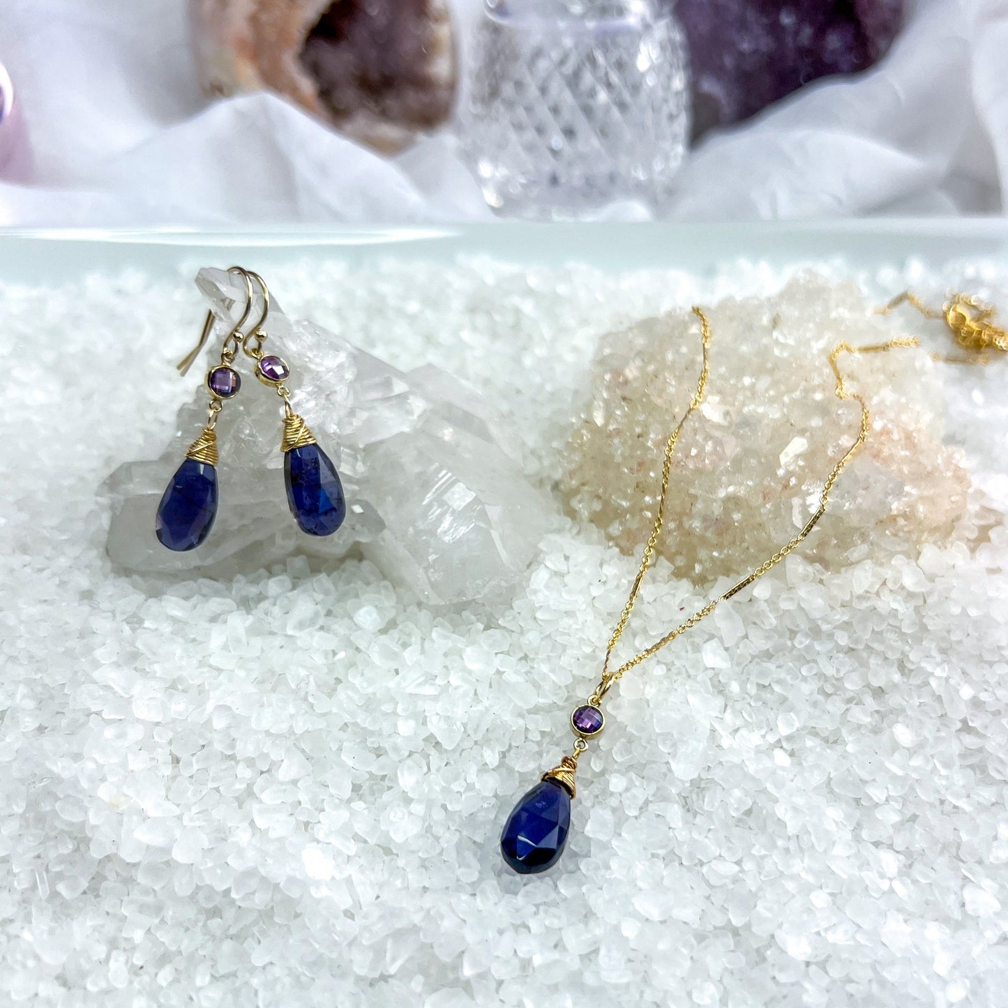 Iolite & CZ Necklace & Earring set