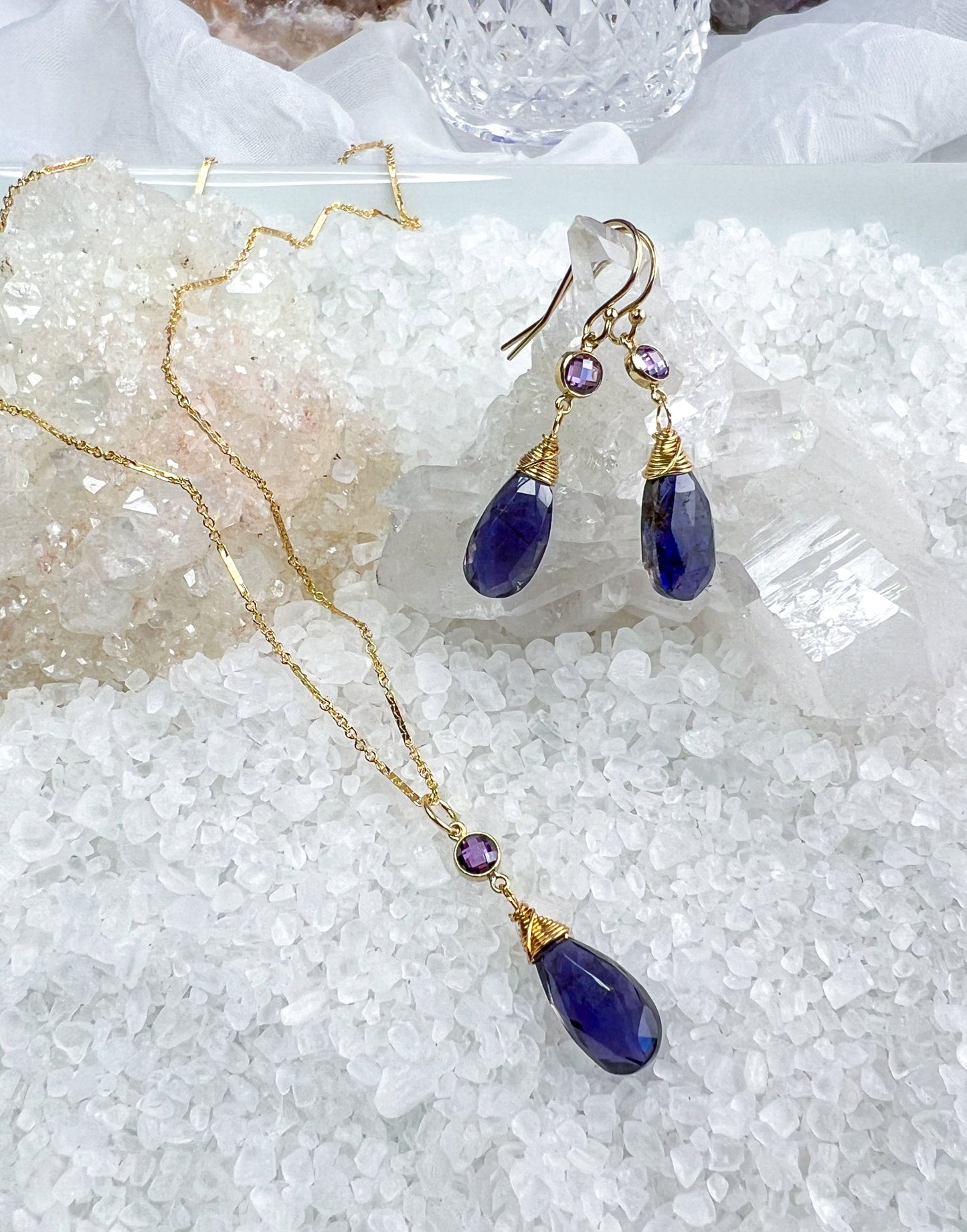 Iolite & CZ Necklace & Earring set