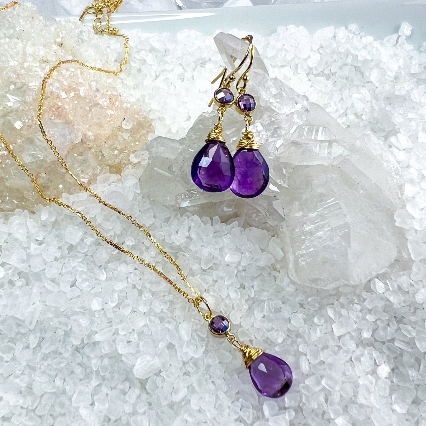 Amethyst & CZ Earrings & Necklace