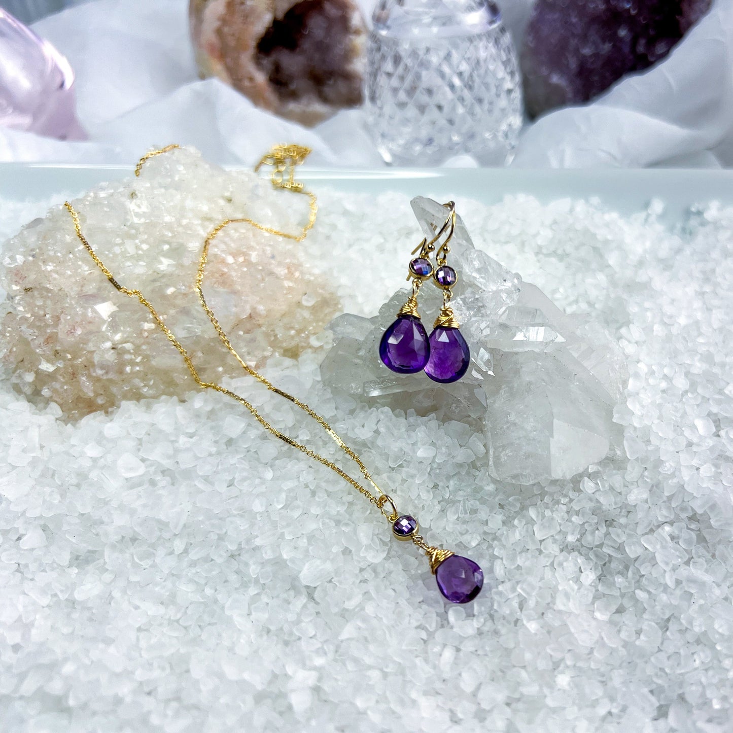 Amethyst & CZ Earrings & Necklace