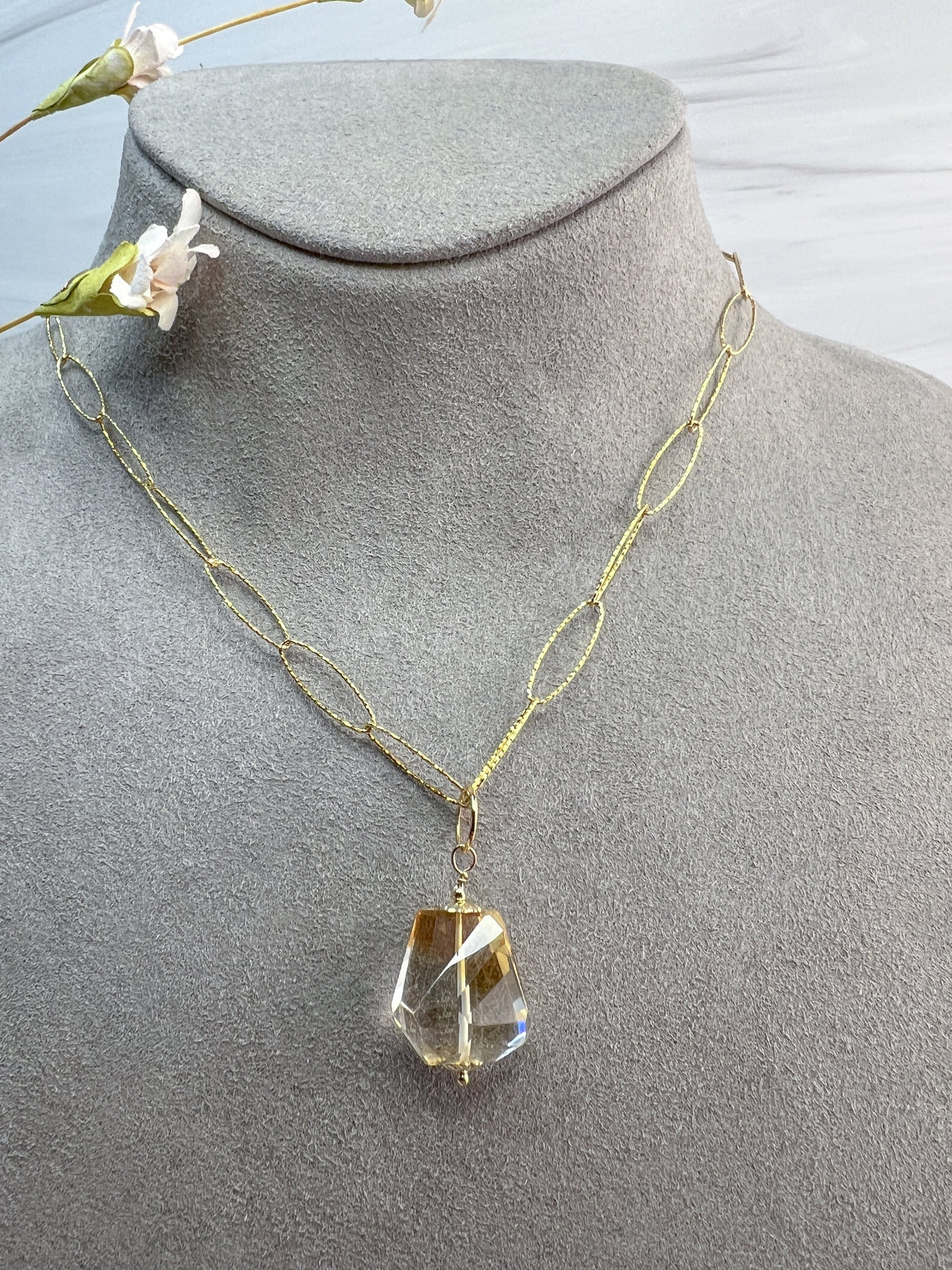 Abstract faceted Citrine necklace & earring set