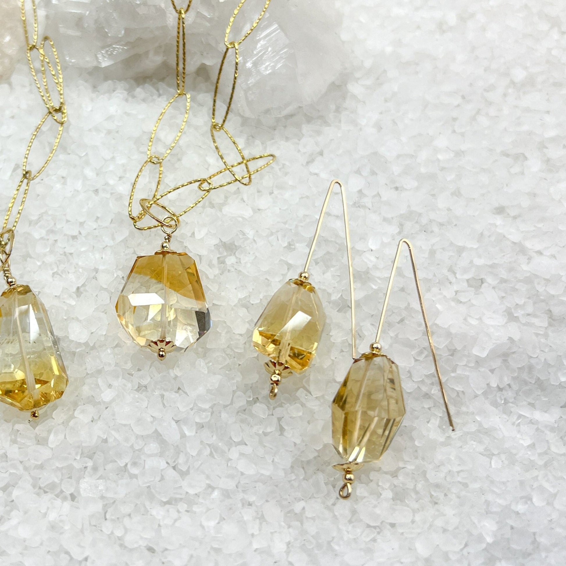 Abstract faceted Citrine necklace & earring set