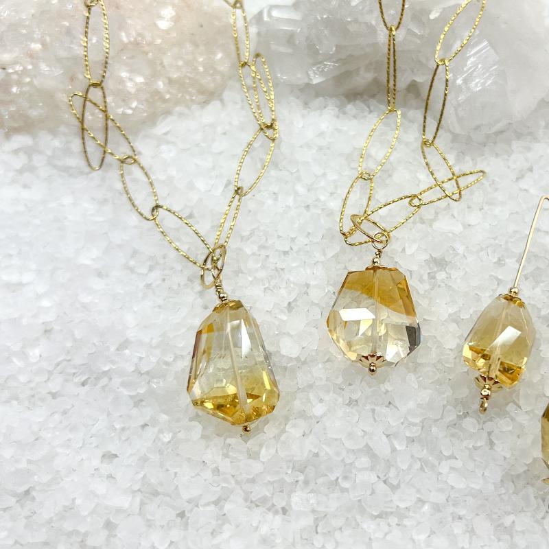 Abstract faceted Citrine necklace & earring set