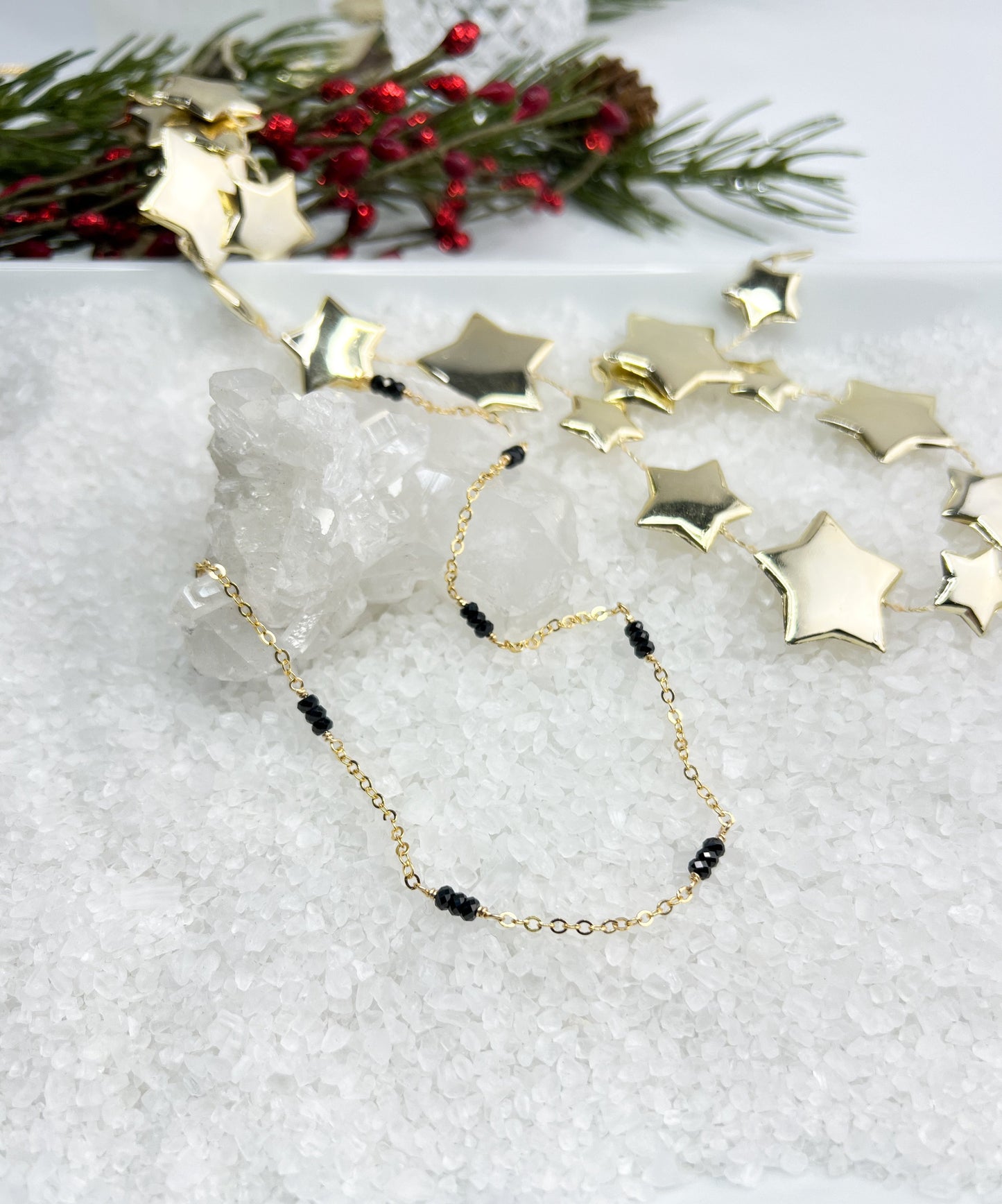 Black Spinel Station Necklace