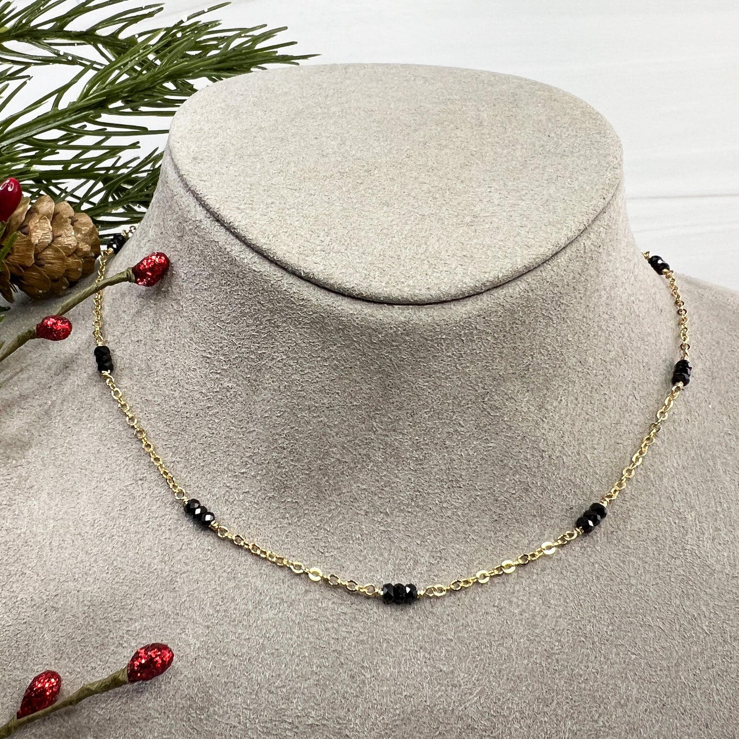 Black Spinel Station Necklace