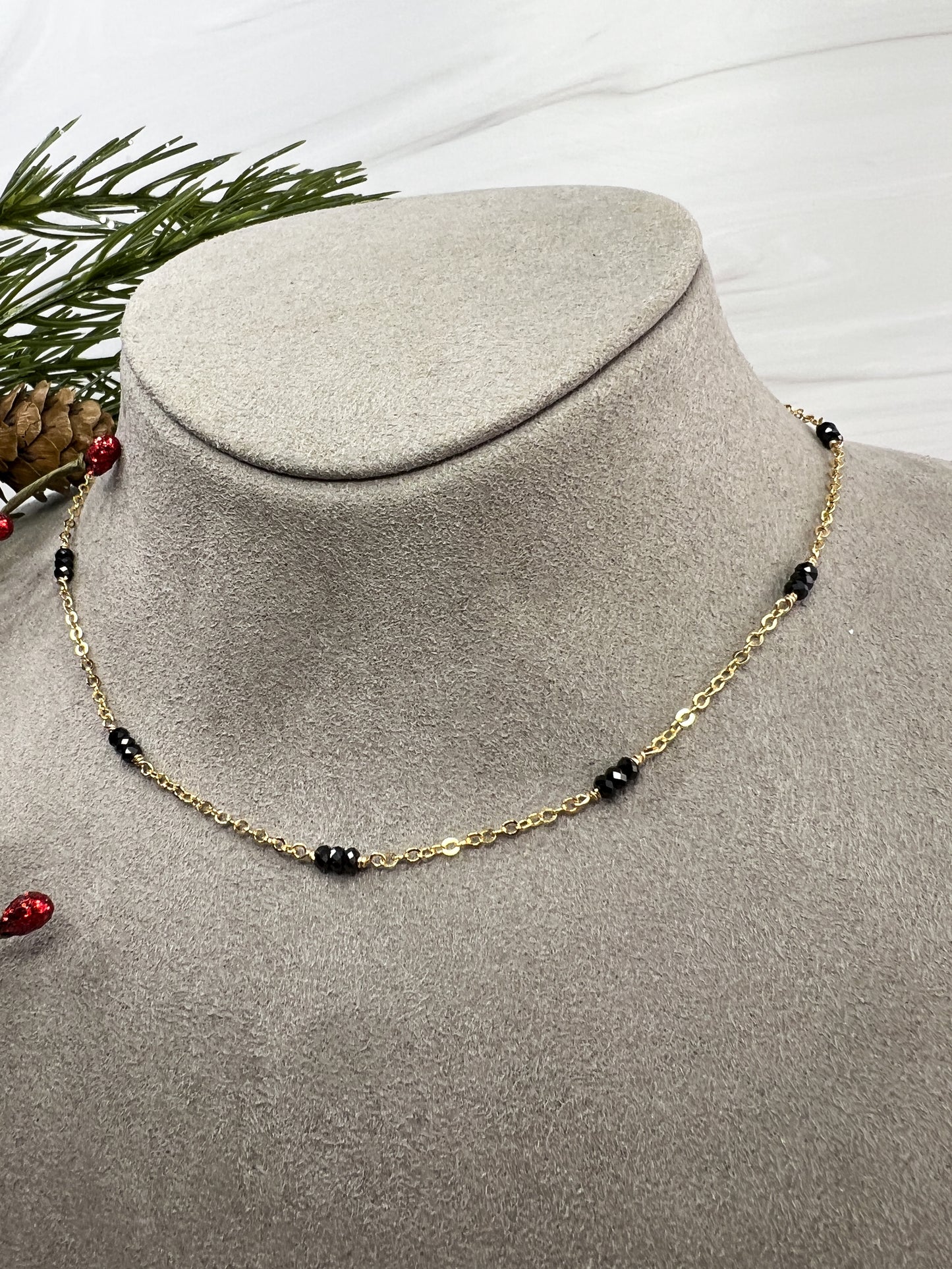 Black Spinel Station Necklace