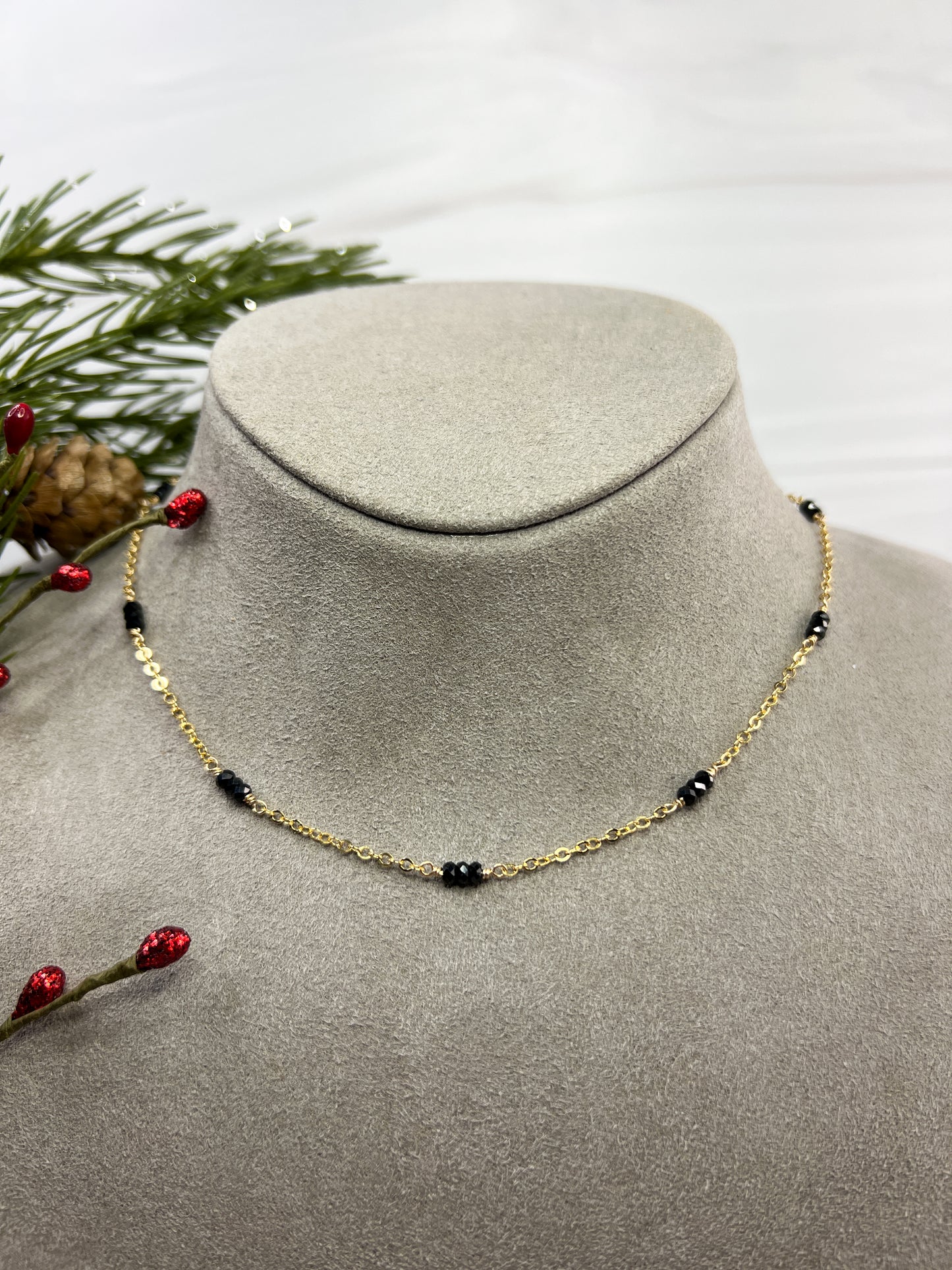 Black Spinel Station Necklace