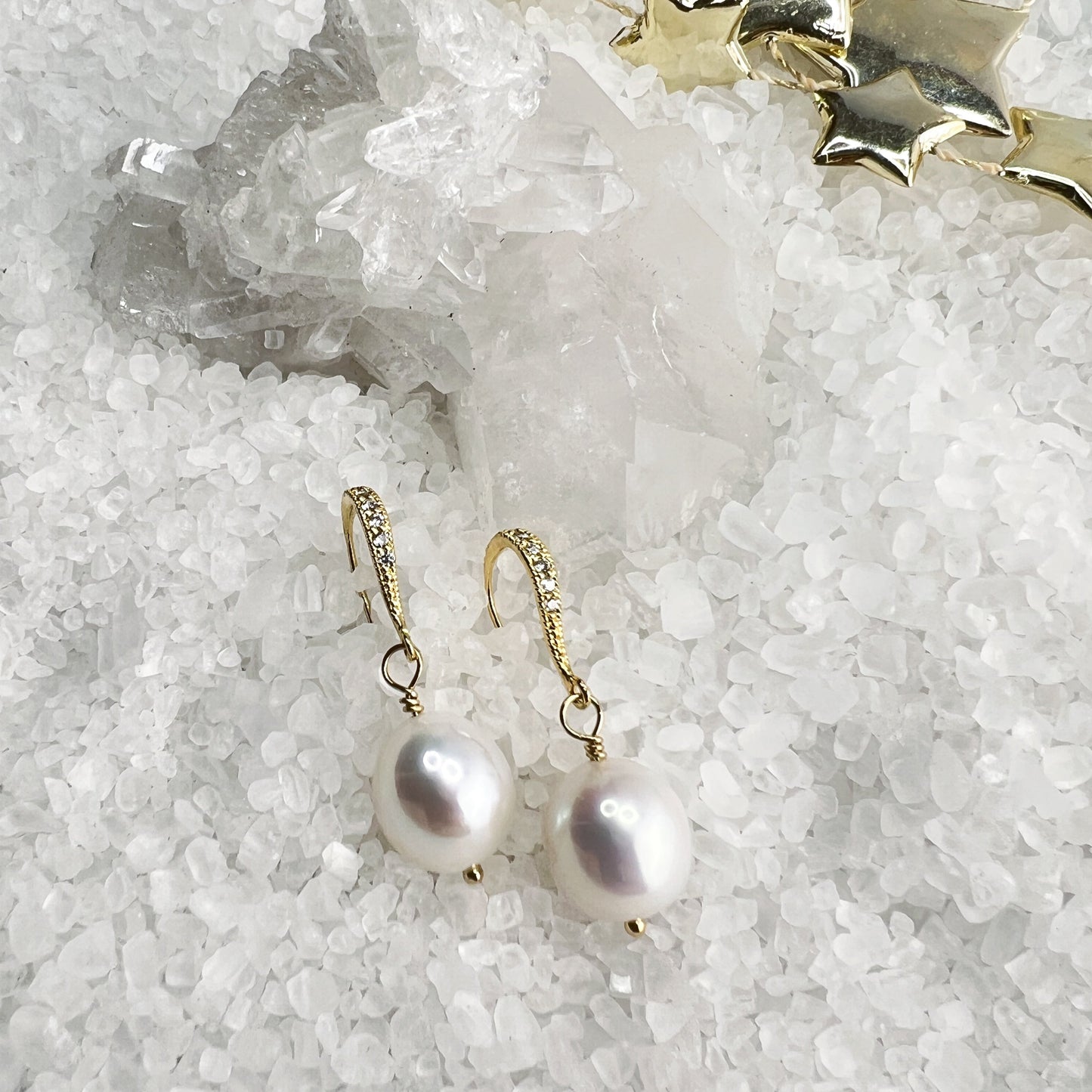Edison White Pearl earrings with CZ accent