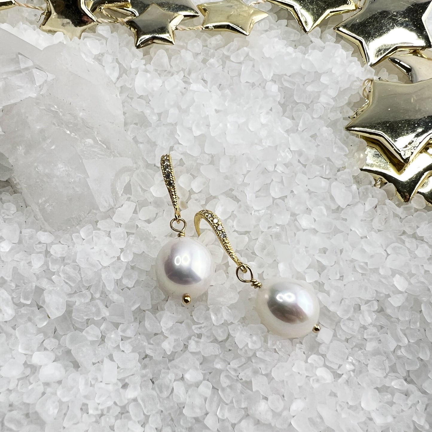 Edison White Pearl earrings with CZ accent