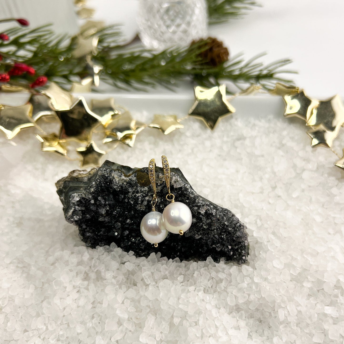 Edison White Pearl earrings with CZ accent