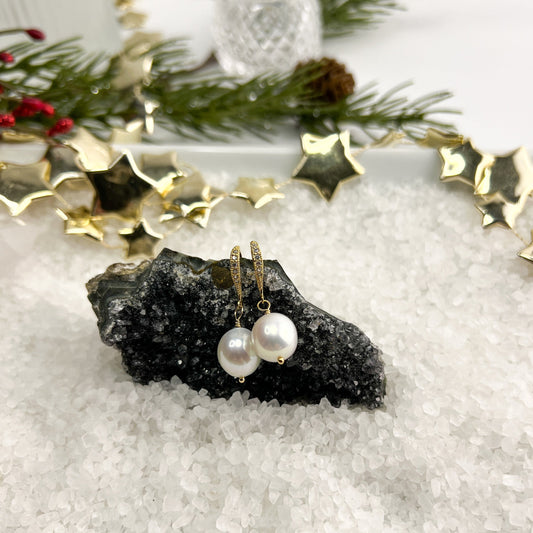 Edison White Pearl earrings with CZ accent