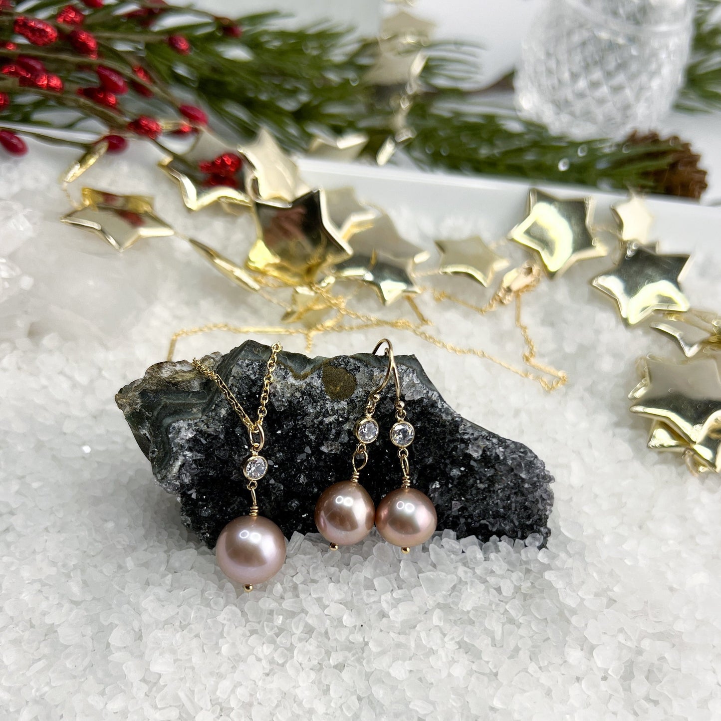 Edison Pearl & CZ earrings
