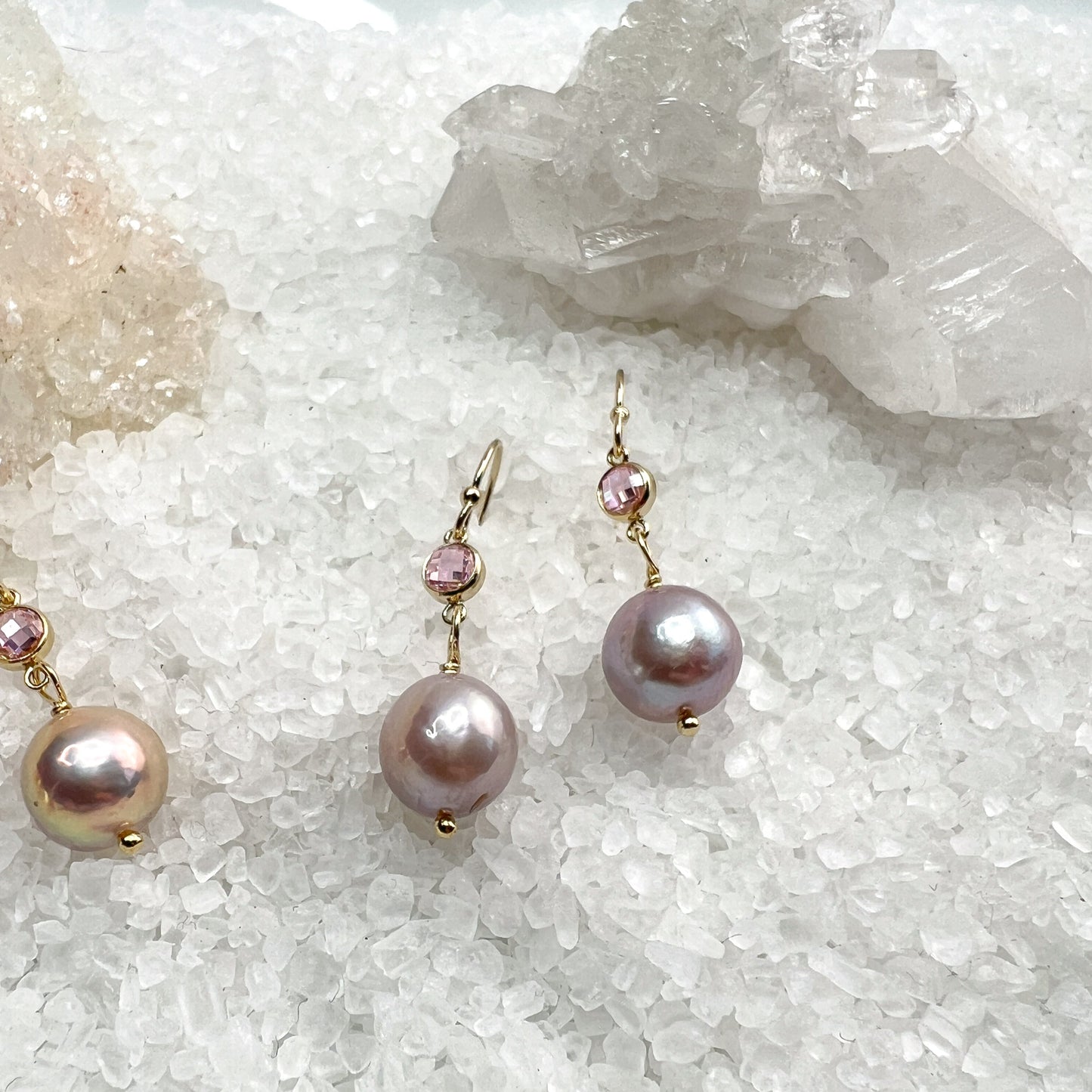 Edison Pearl & pink CZ earrings