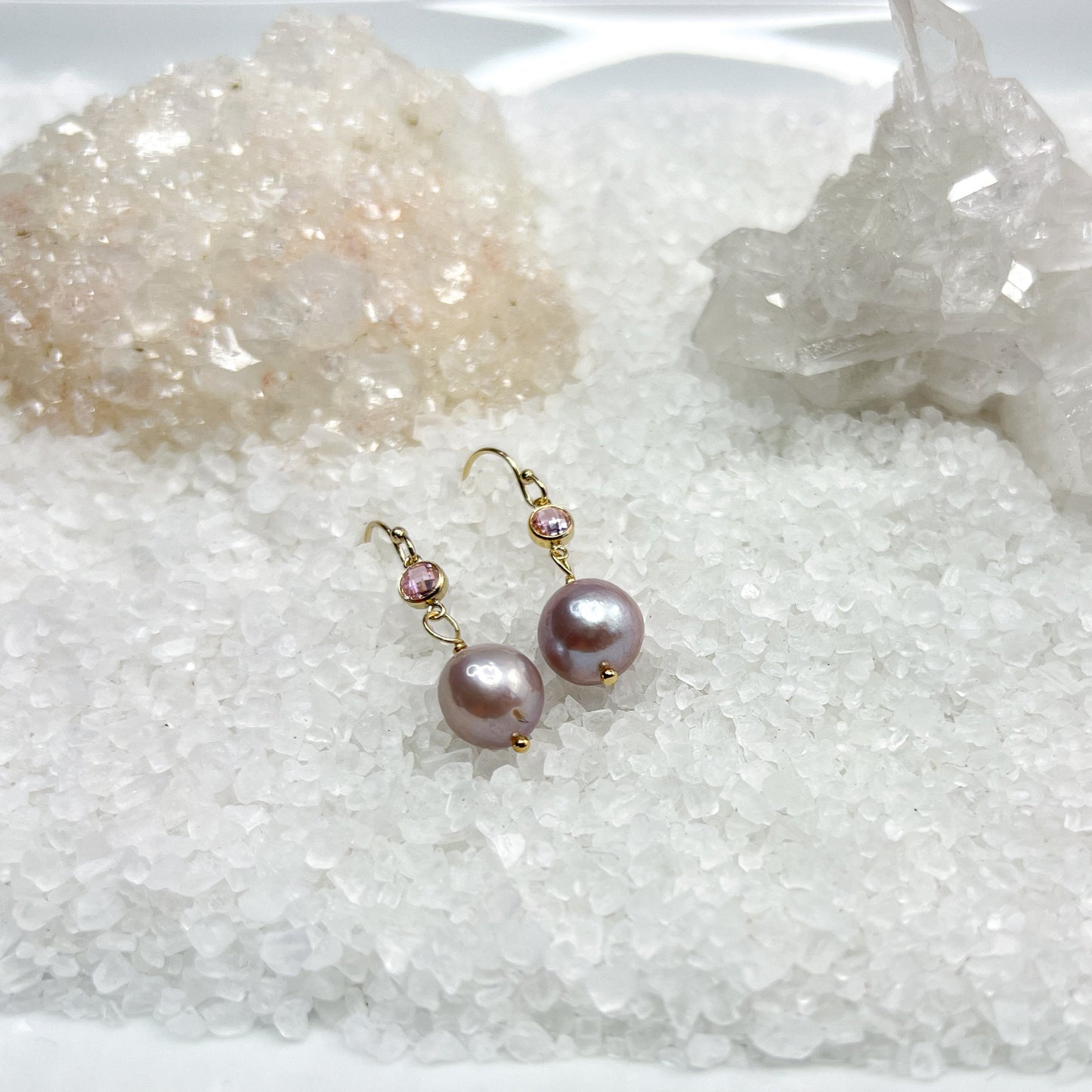 Edison Pearl & pink CZ earrings