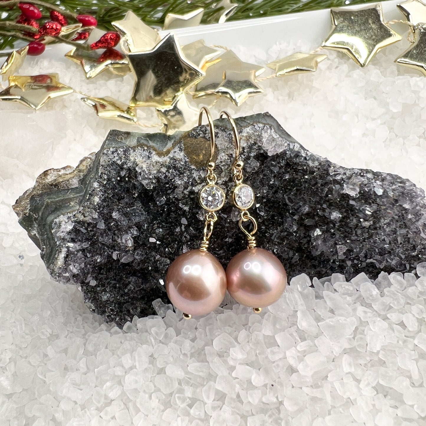 Edison Pearl & CZ earrings