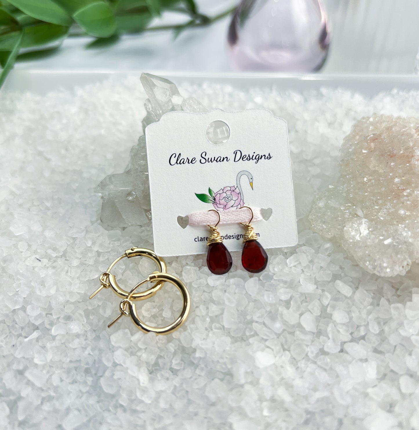 Gold Filled Hoop Earrings with Gemstone Charms