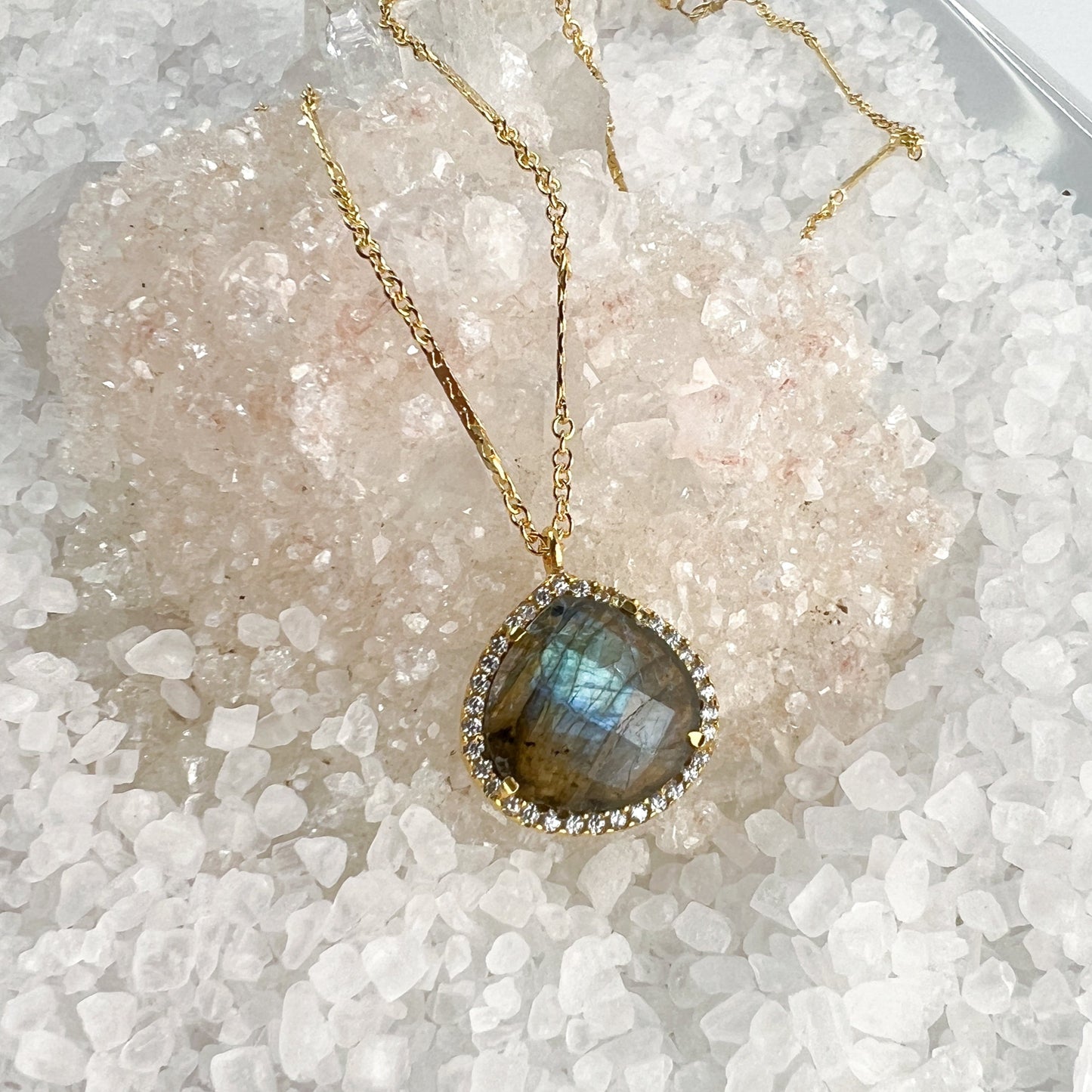 Labradorite & CZ pendant necklace