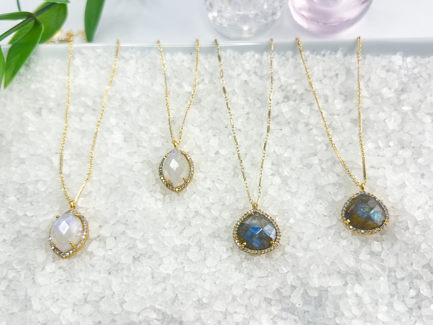 Labradorite & Moonstone CZ pendant necklace