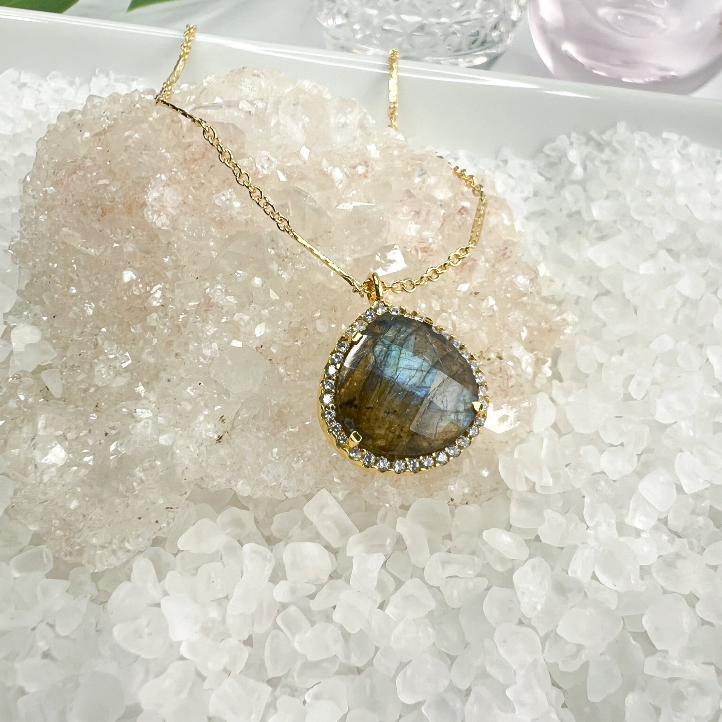 Labradorite & CZ pendant necklace