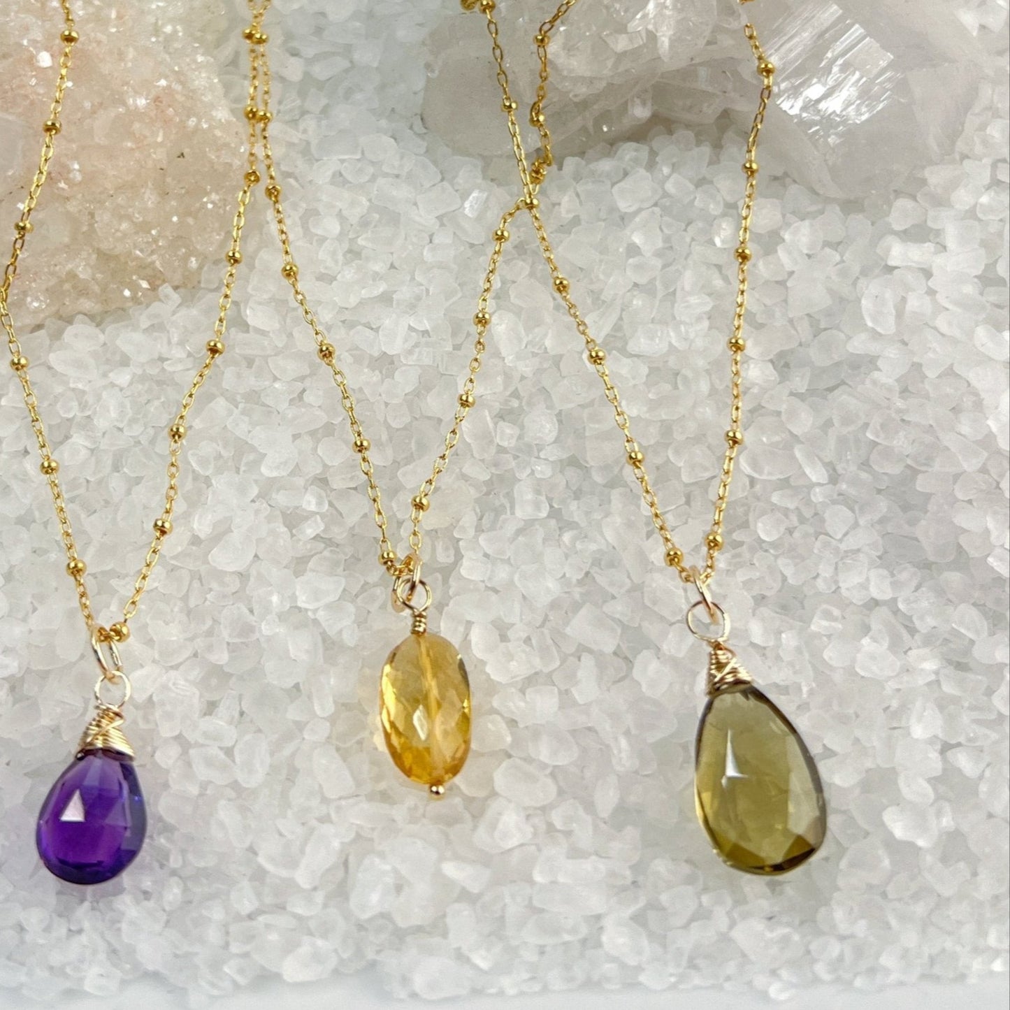 Citrine, Olive quartz necklaces