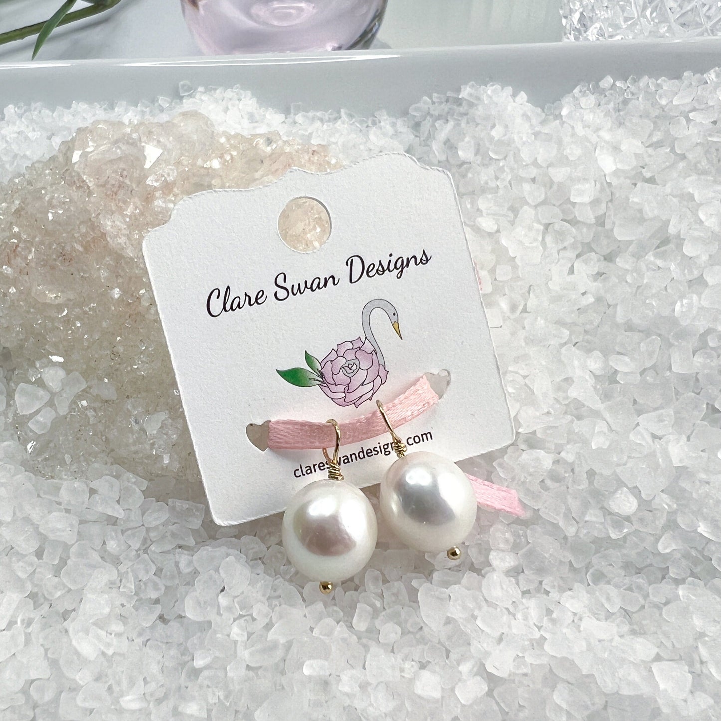 White Pearl Hoop Earrings