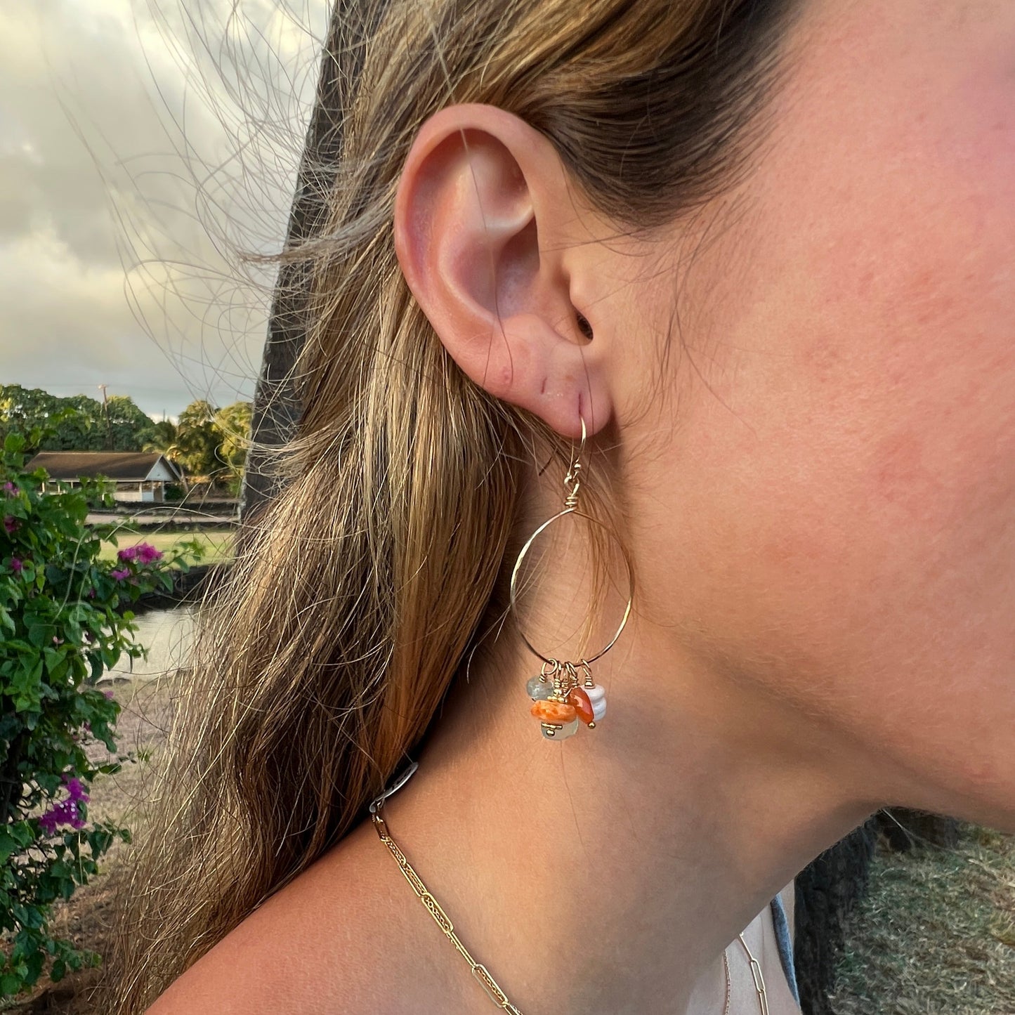 Puka shell, spiny Oyster, Chalcedony Hoops