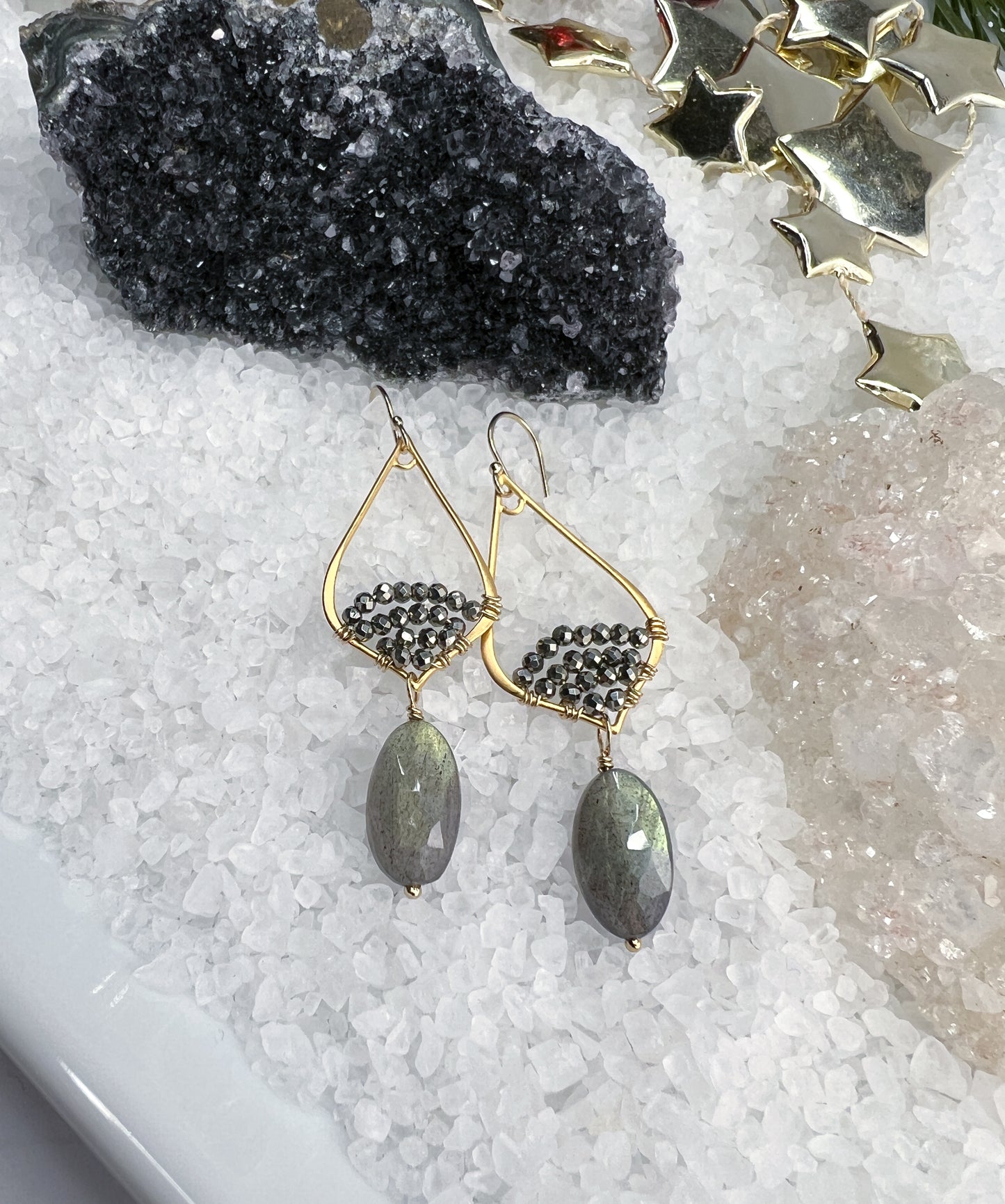 Labradorite & Pyrite Arabesque Earrings