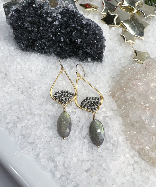 Labradorite & Pyrite Arabesque Earrings