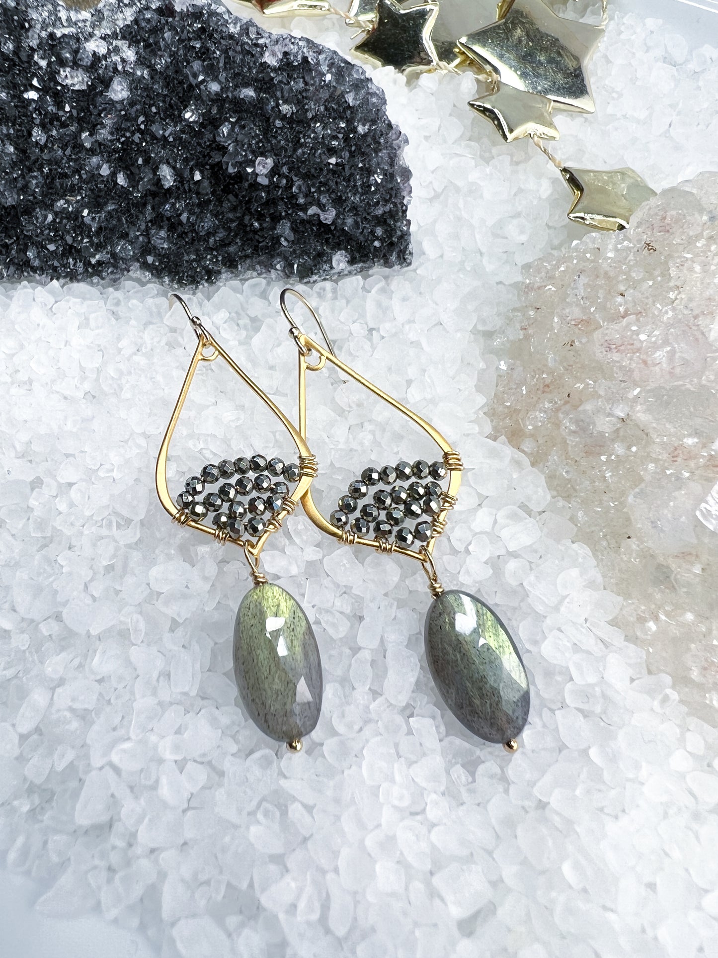 Labradorite & Pyrite Arabesque Earrings