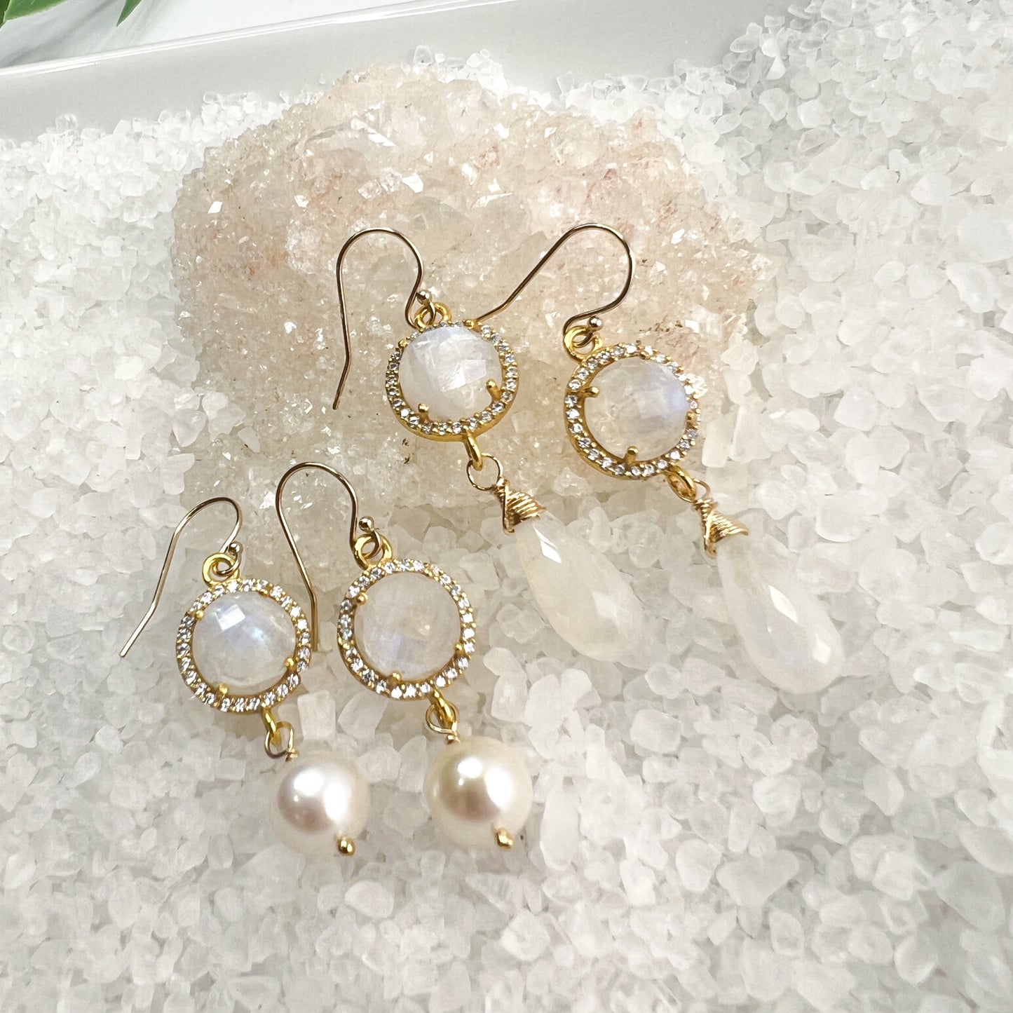 Rainbow Moonstone & CZ Drop Earrings