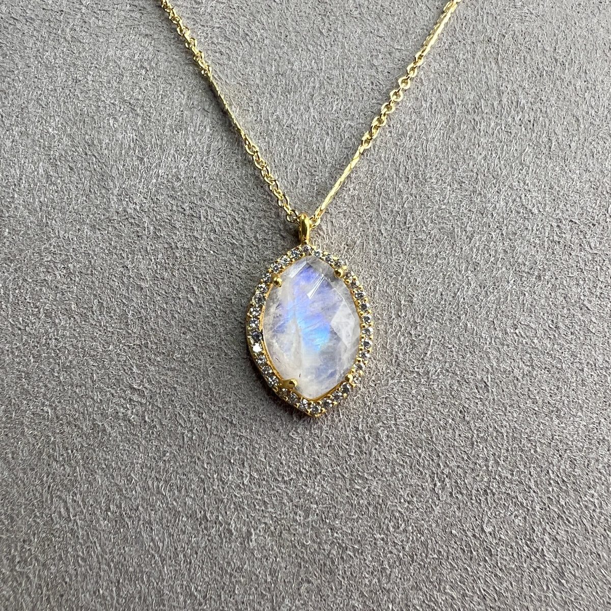 Rainbow Moonstone & CZ Pendant Necklace