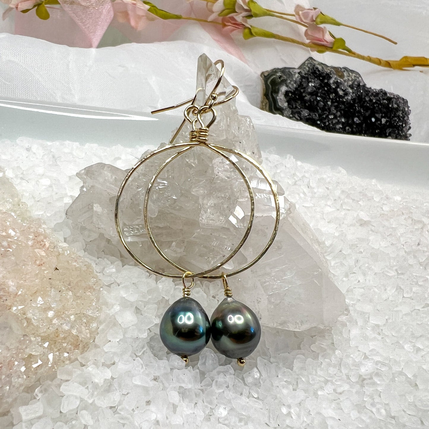 Tahitian Pearl Hoop Earrings - Gold Filled