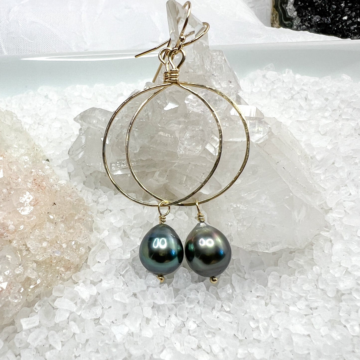 Tahitian Pearl Hoop Earrings - Gold Filled