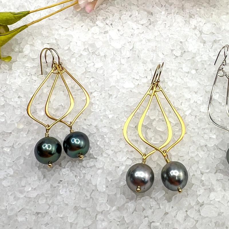 Tahitian Pearl Arabesque Hoop Earrings