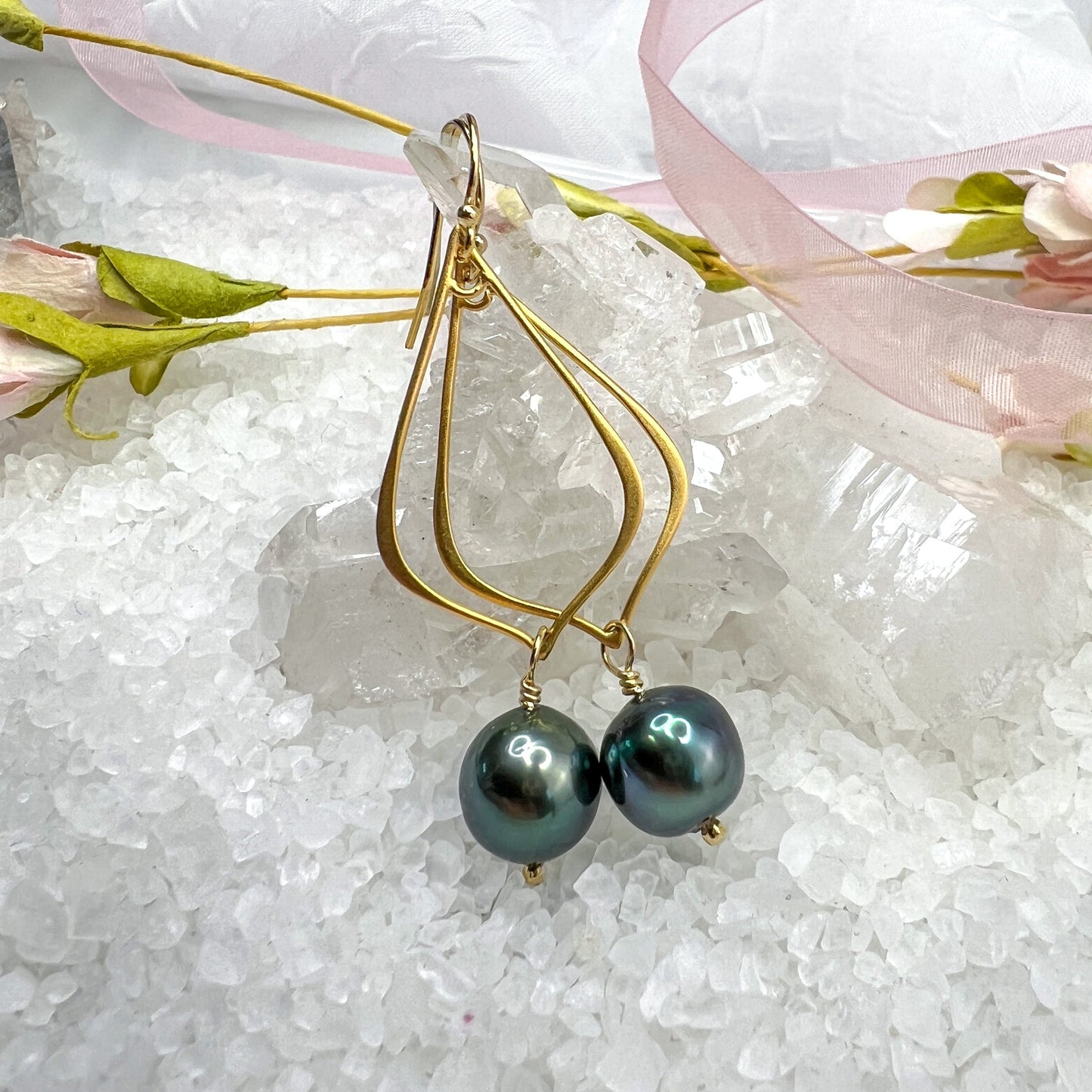 Tahitian Pearl Arabesque Hoop Earrings